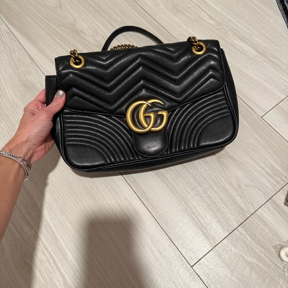 Double G Black Quilted Leather Crossbody